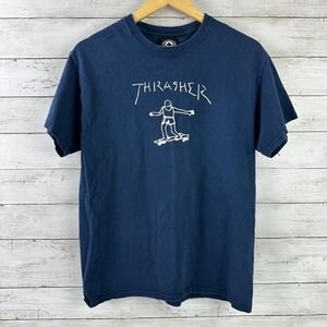 Thrasher Magazine Mark Gonzales GONZ LOGO Skateboard T Shirt NAVY w/White Size M